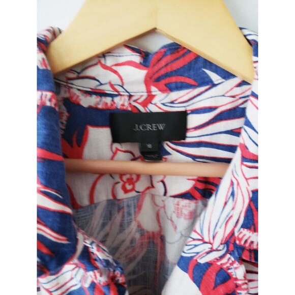 J, Crew Floral Print Linen Blend Romper Blue/Red Size 16 - Picture 7 of 8